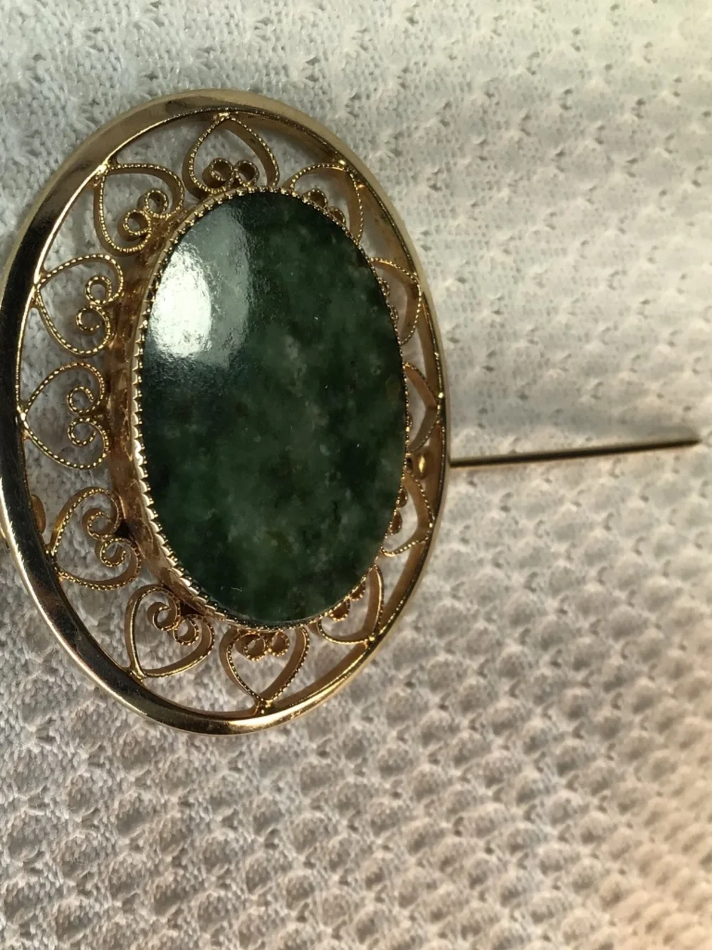 Vintage Designer Signed Catamore 1/20 12K Gold Filled Green Gemstone Pin Brooch